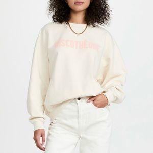Clare V Cream Graphic Text Disco Sweatshirt